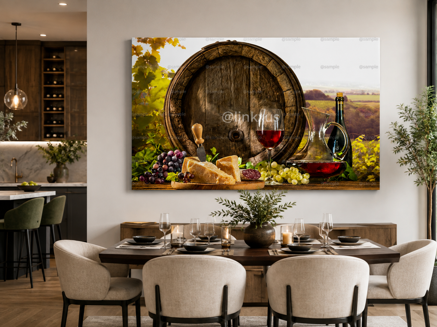 BARREL WITH GLASS OF RED WINE AND CHEESE