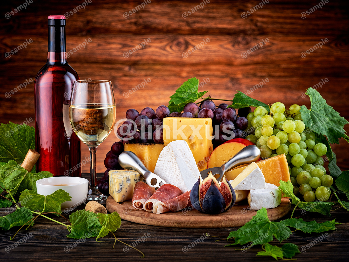 CHEESE BOARD AND WINE ON THE TABLE