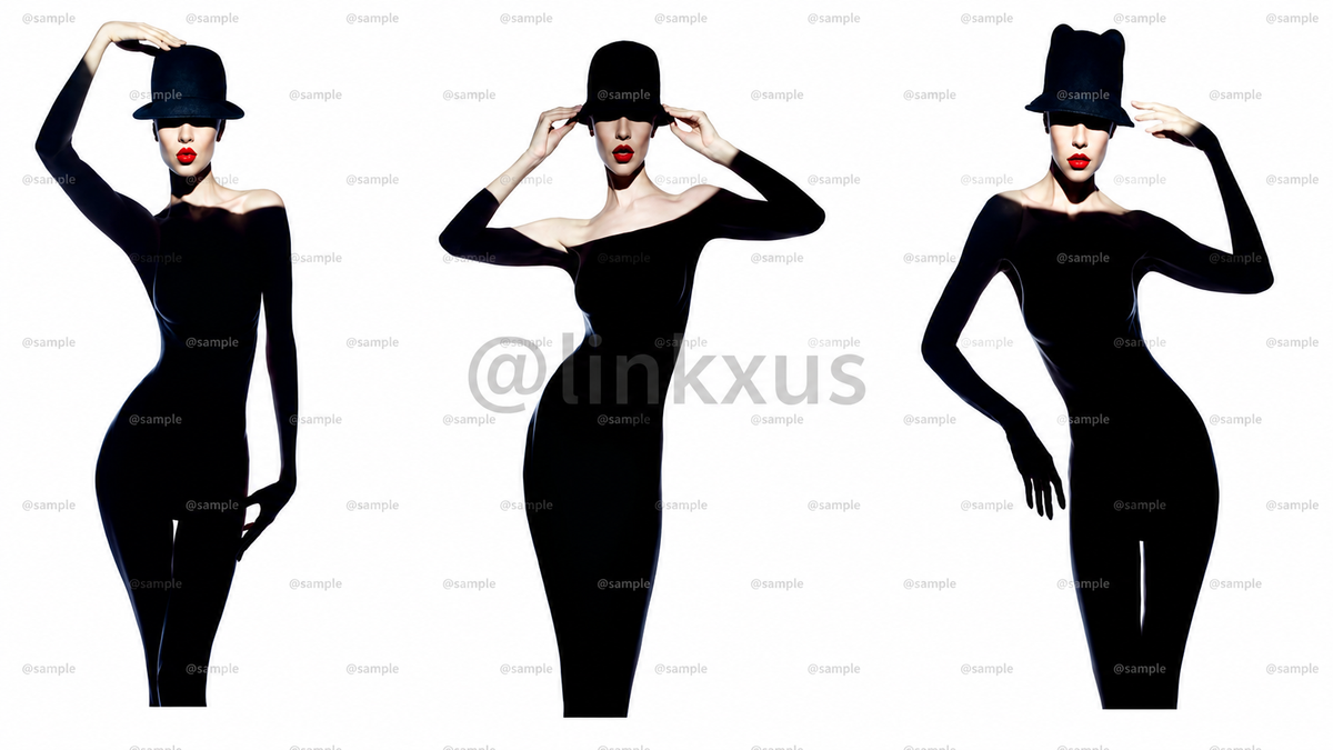 WOMAN WITH SHADOW DRESS AND BLACK HAT SET