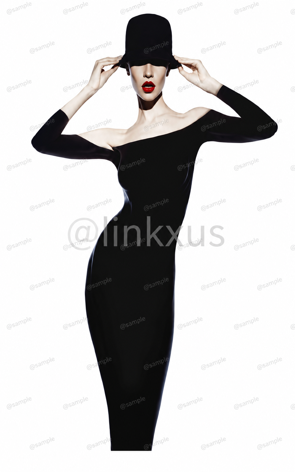 WOMAN WITH SHADOW DRESS AND BLACK HAT SET