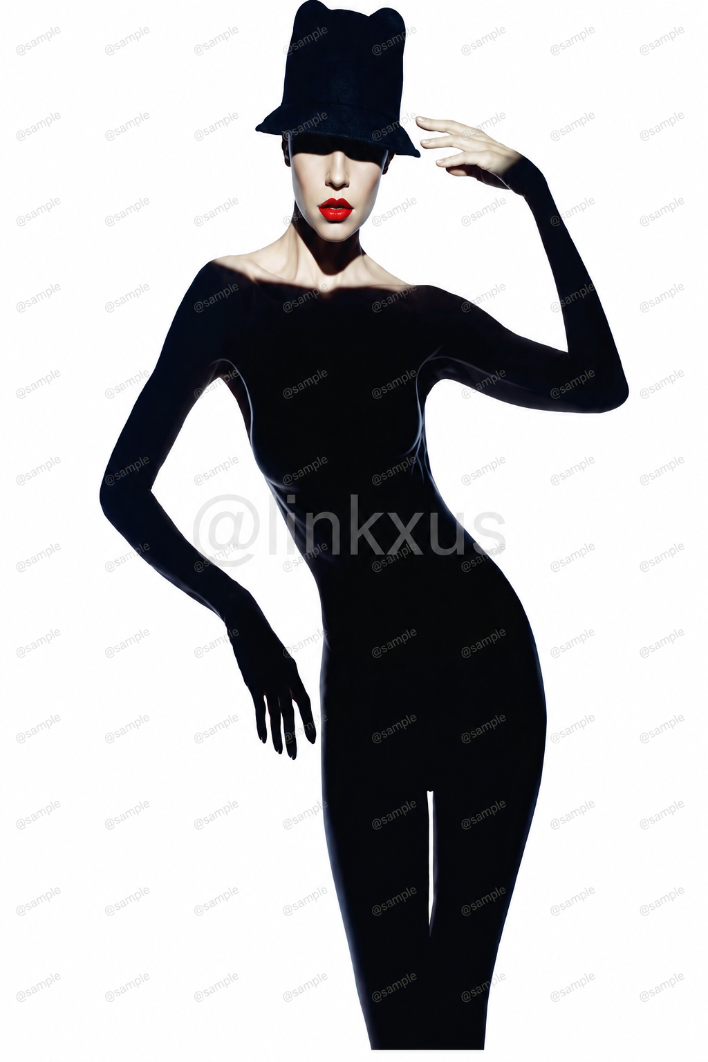 WOMAN WITH SHADOW DRESS AND BLACK HAT SET