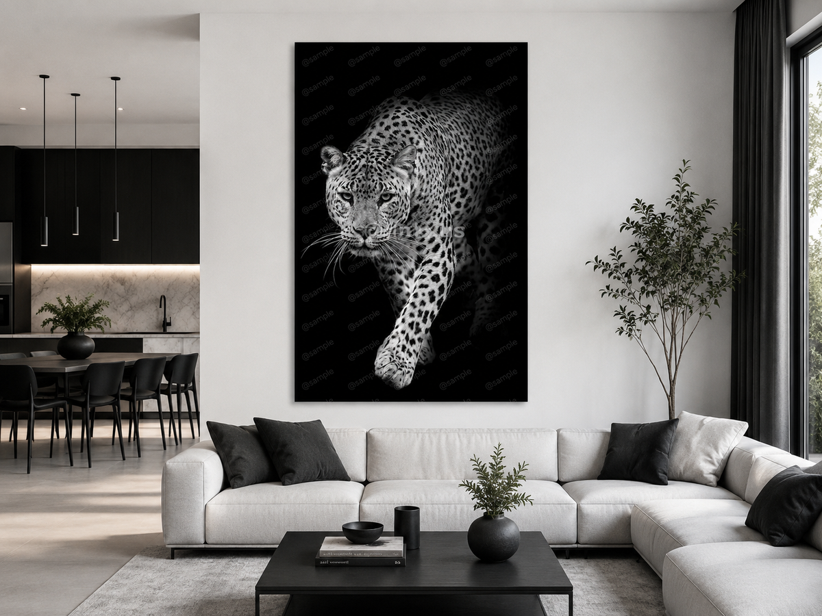 LEOPARD WALKING OUT OF THE DARK