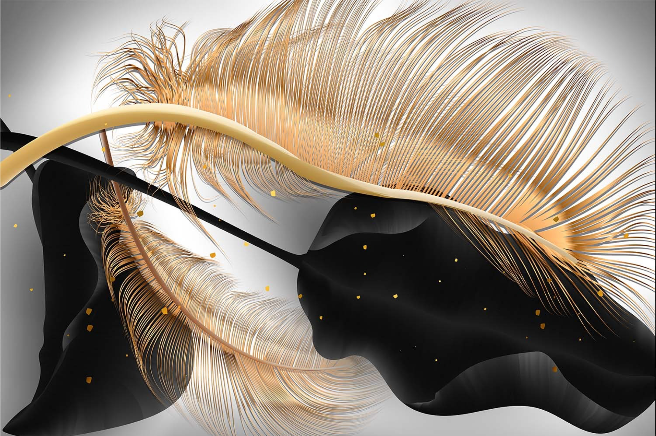 ABSTRACT LEAF GREY WITH GOLD AND SILVER