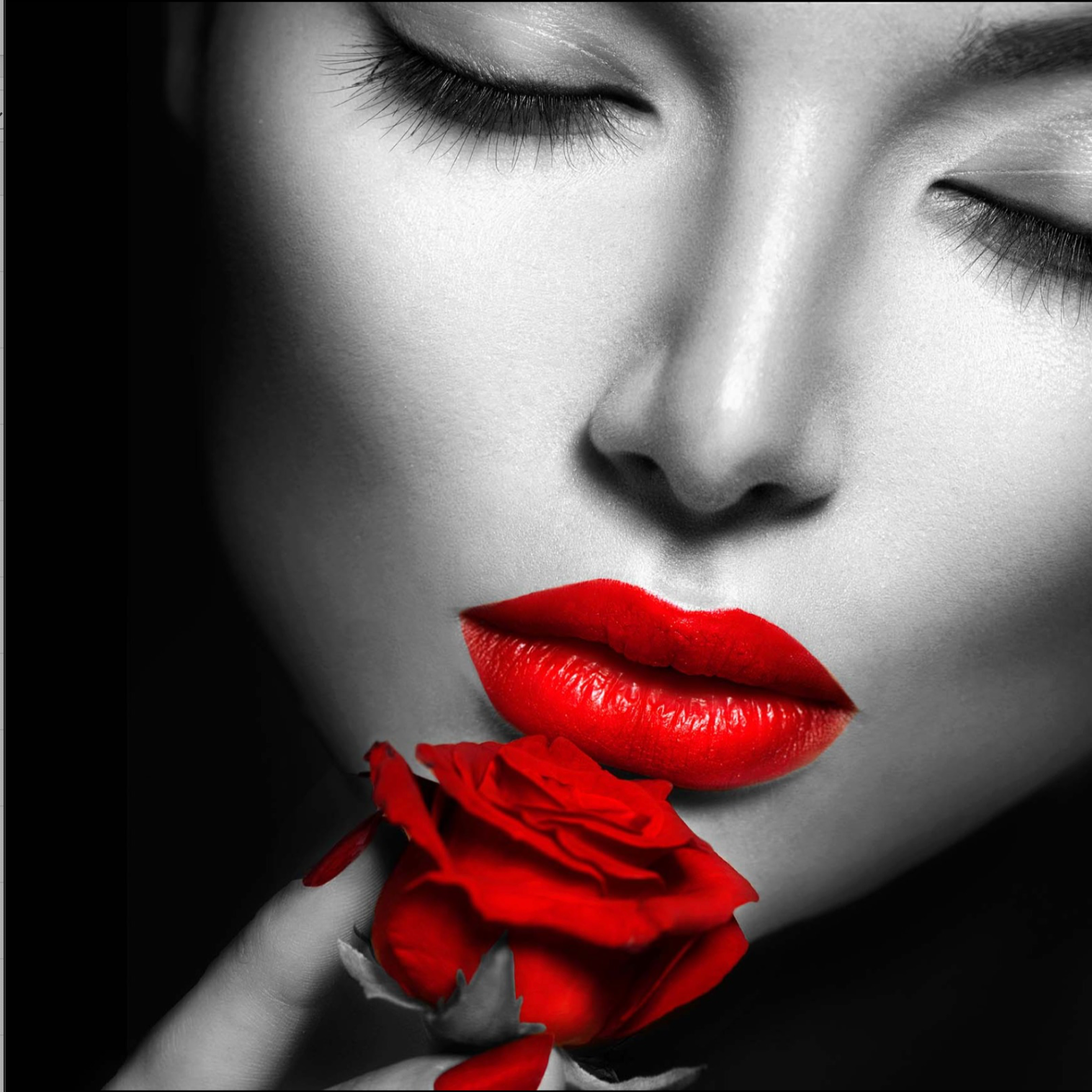 RED LIPS WOMAN WITH RED ROSE