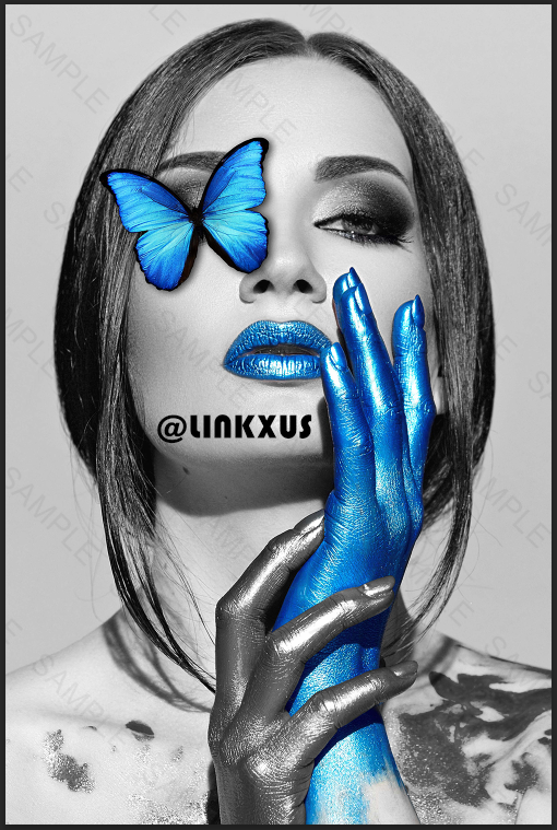 BLUE BUTTERFLY AND PAINT ON WOMEN FACE