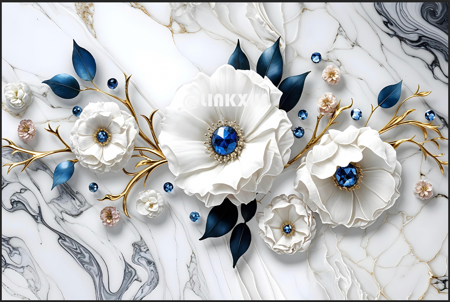 FLOWERS WITH BLUE GEMSTONE