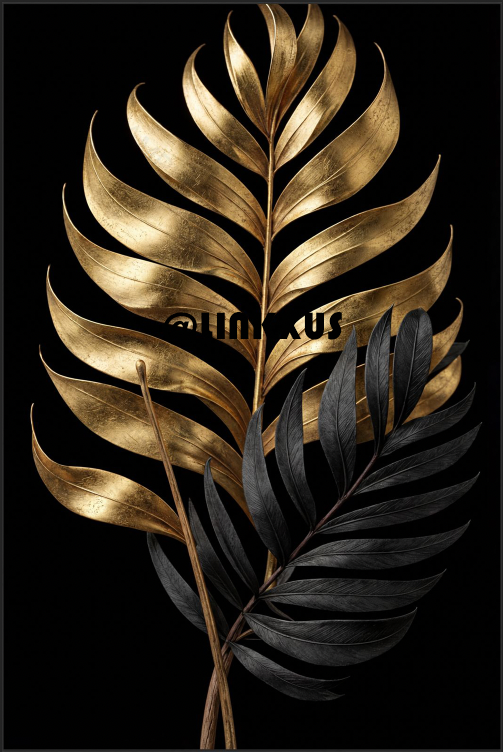 GOLD AND BLACK TROPICAL PALM LEAVES