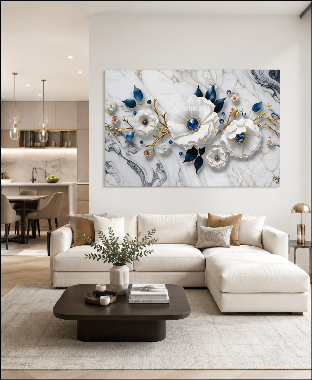 FLOWERS WITH BLUE GEMSTONE