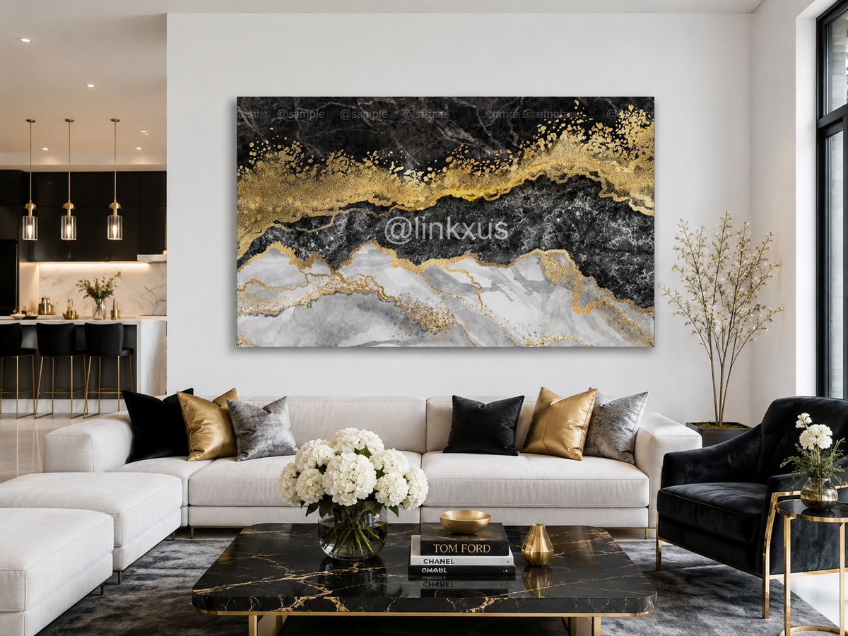 ABSTRACT BLACK AND WHITE / GOLD