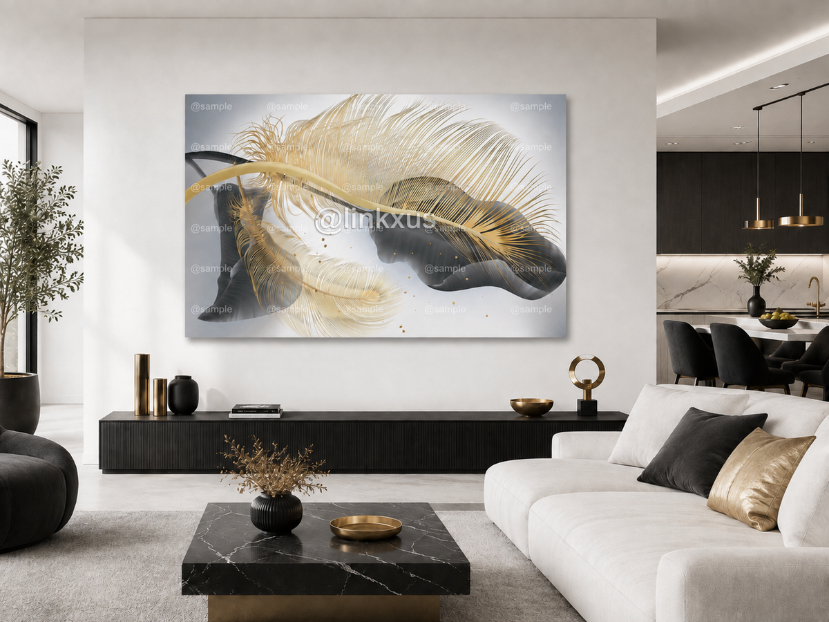 ABSTRACT LEAF GREY WITH GOLD AND SILVER