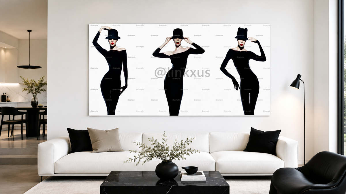 WOMAN WITH SHADOW DRESS AND BLACK HAT SET
