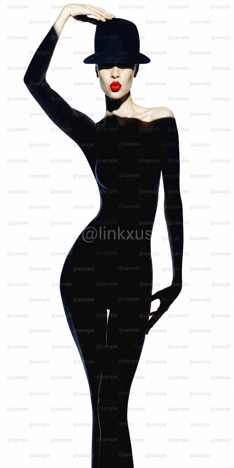 WOMAN WITH SHADOW DRESS AND BLACK HAT SET