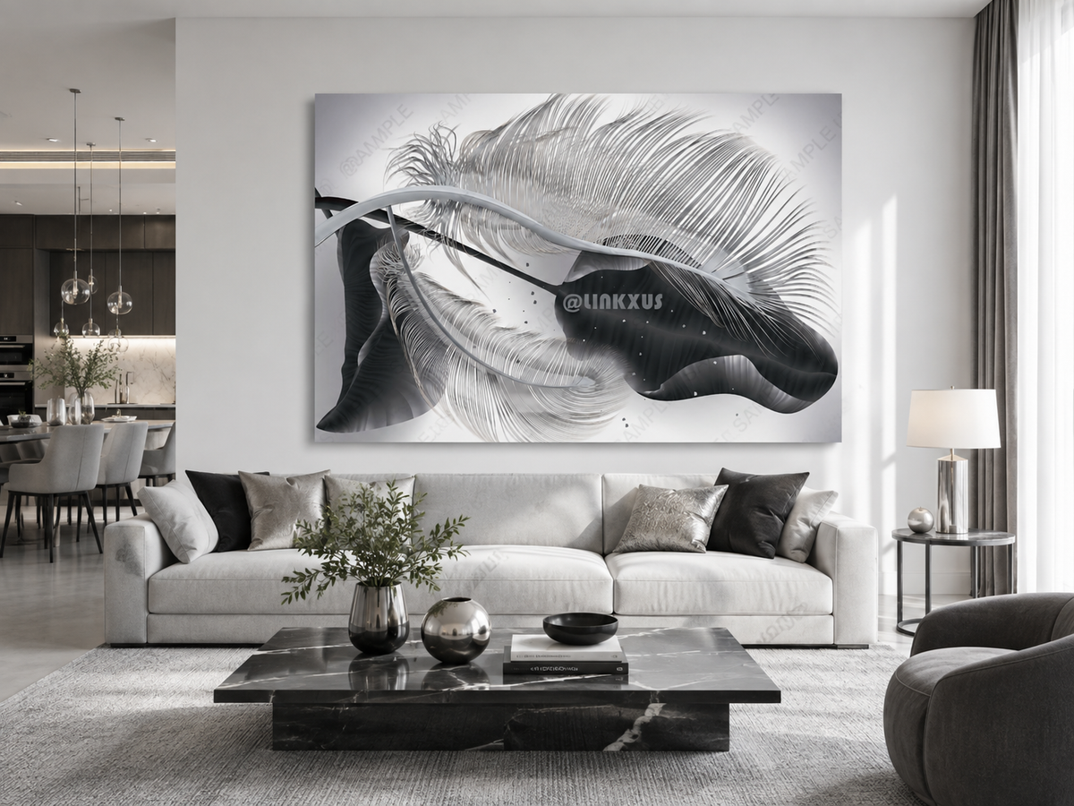 ABSTRACT LEAF GREY WITH GOLD AND SILVER