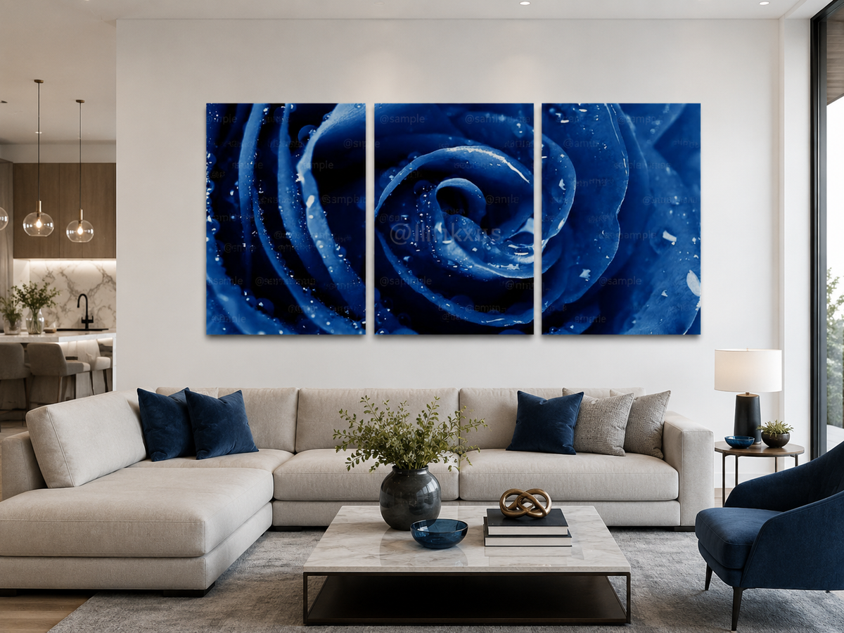 ABSTRACT BLUE ROSE 3 PIECES