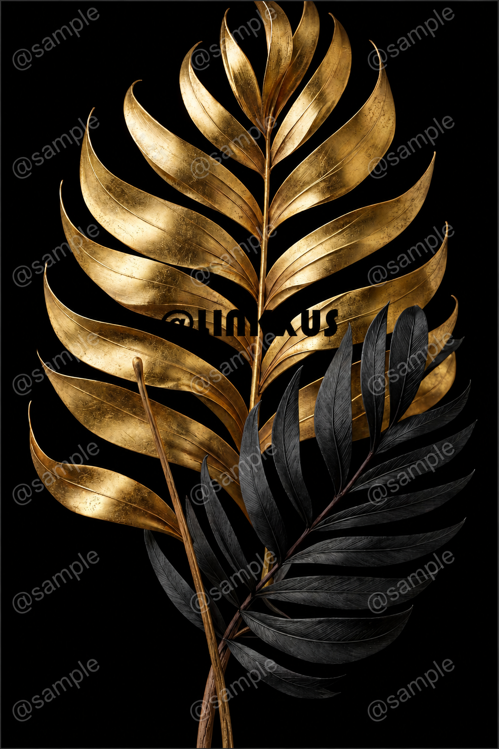 GOLD AND BLACK TROPICAL PALM LEAVES