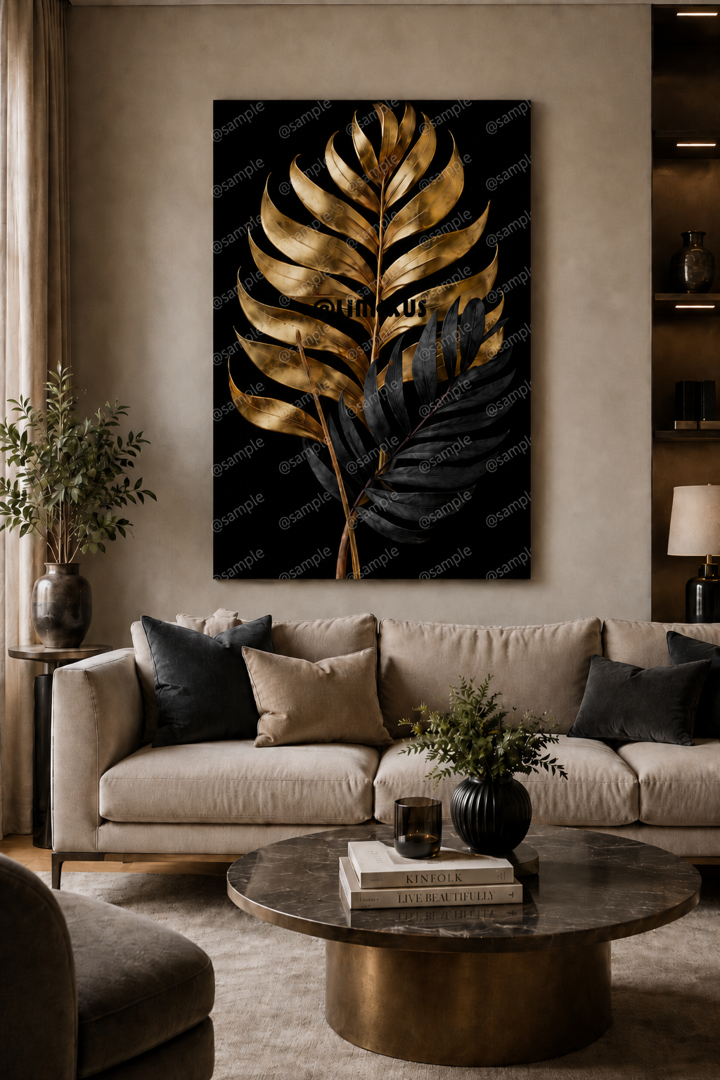 GOLD AND BLACK TROPICAL PALM LEAVES