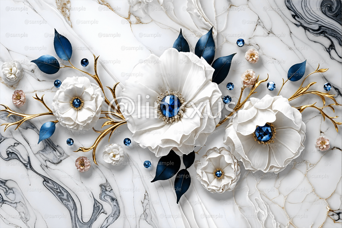 FLOWERS WITH BLUE GEMSTONE
