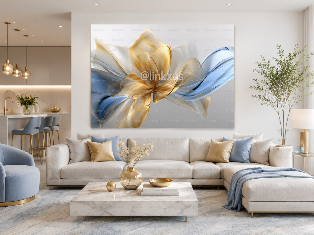 GOLD AND BLUE FLORAL ABSTRACT  DESIGN
