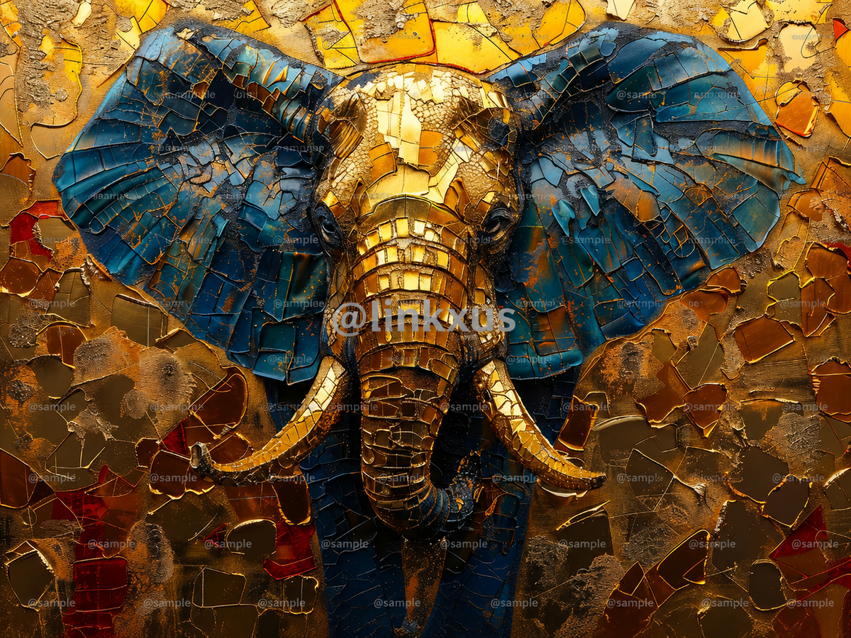 GOLD AND BLUE ELEPHANT