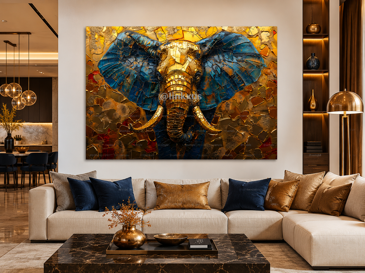 GOLD AND BLUE ELEPHANT