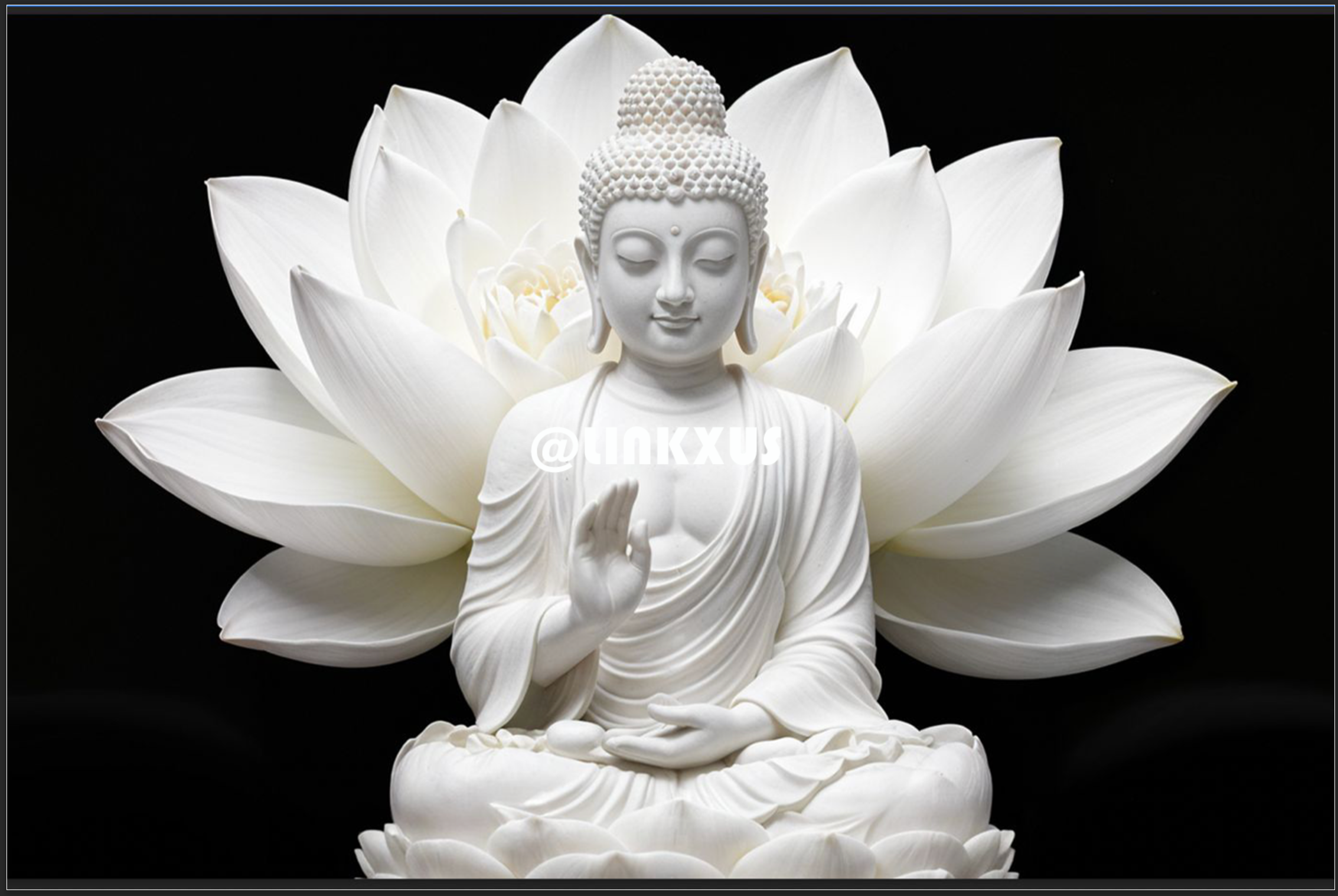 WHITE BUDDHA STATUE MEDITATING ON A LOTUS FLOWER