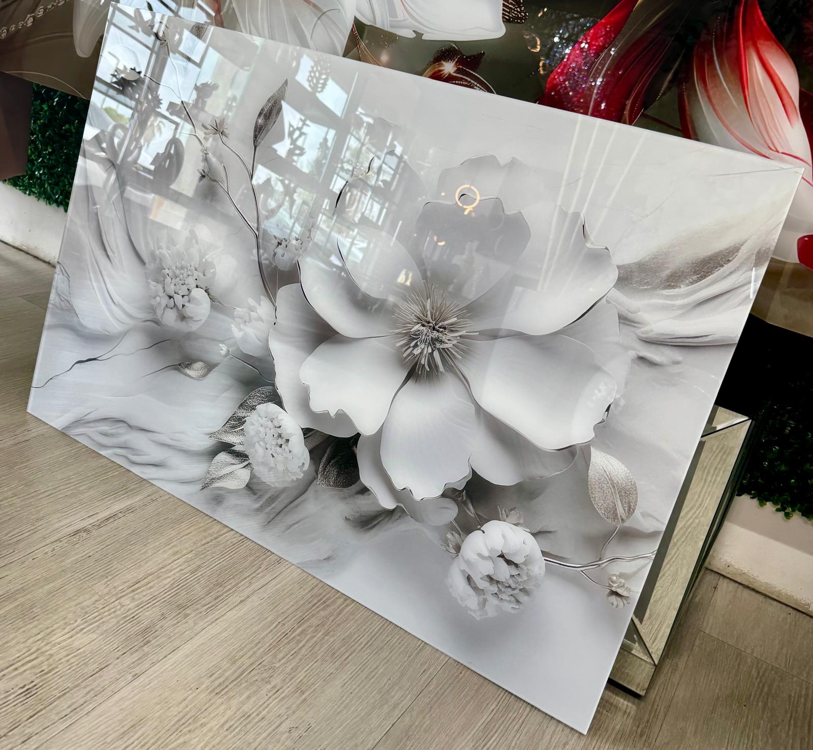 ABSTRACT FLOWERS SILVER 24"X36"