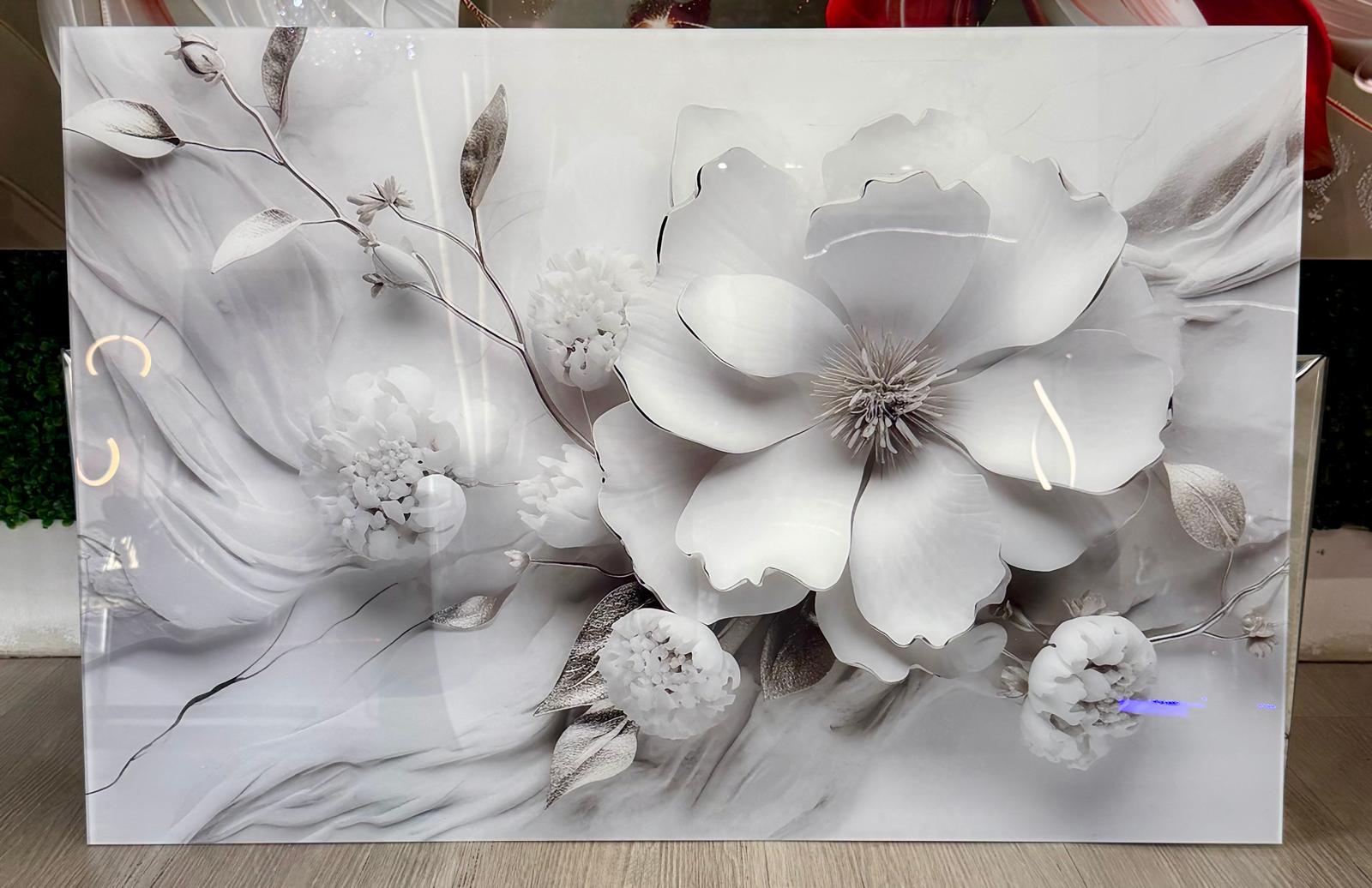ABSTRACT FLOWERS SILVER 24"X36"